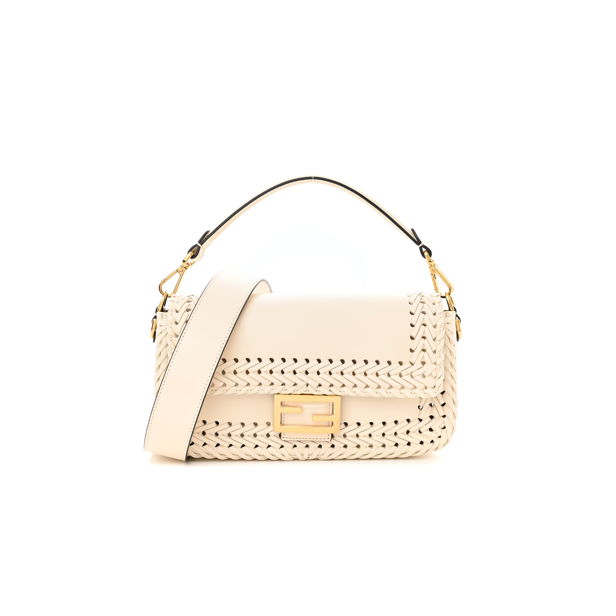 FENDI VITELLO KING CEYLON WOVEN BAGUETTE WHITE ICE  (29*15*7cm)